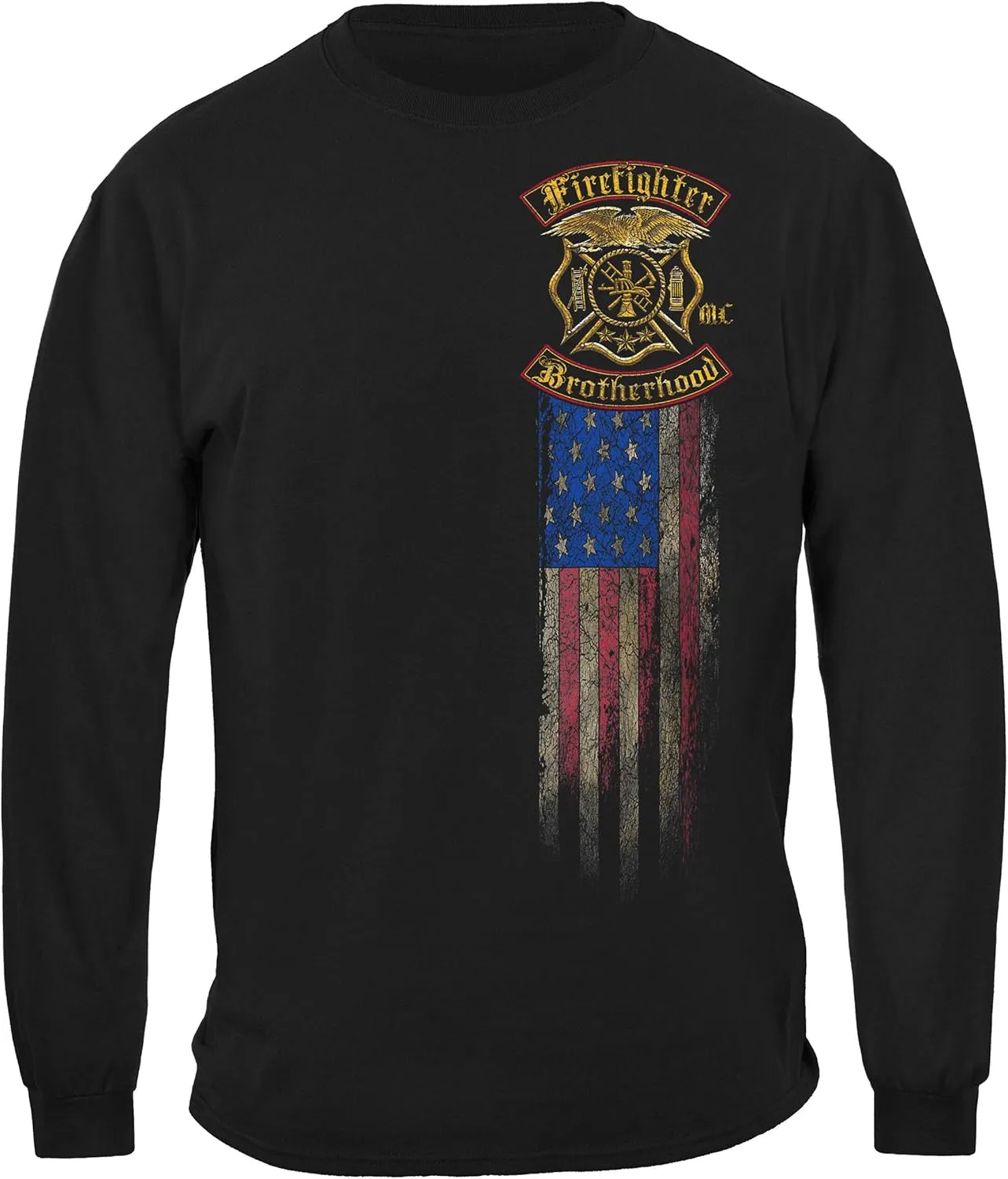 Erazor Bits Firefighter T Shirt - Distressed Double Flagged Brotherhood - Gold Foil Tshirt
