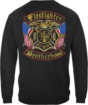 Erazor Bits Firefighter T Shirt - Distressed Double Flagged Brotherhood - Gold Foil Tshirt
