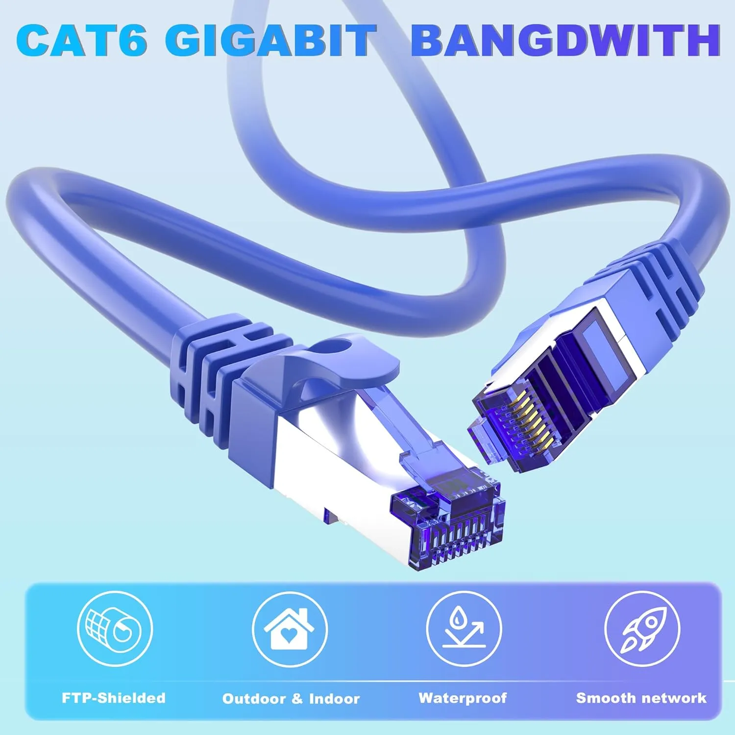 Ethernet Cable 100ft, Cat 6 Cable Outdoor &Indoor FTP Shielded Ethernet Cable, 23AWG Gigabit Ethernet Patch Cords CCA, UV Resistant, Waterproof, Direct Burial, LLDPE PVC with RJ45 Connector for Router
