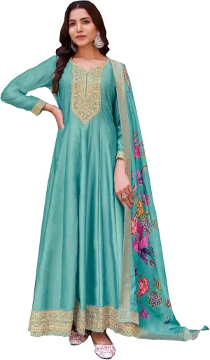 Ethnic Outfit Designer Salwar Kameez Dress Pakistani Sewn Indian Anarakali Gown Suits (US, Numeric, 34, Regular, Regular, Sky Blue)