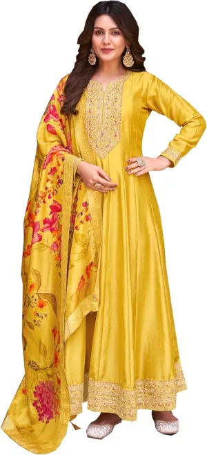 Ethnic Outfit Designer Salwar Kameez Dress Pakistani Sewn Indian Anarakali Gown Suits (US, Numeric, 34, Regular, Regular, Yellow)