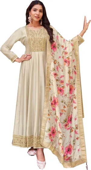 Ethnic Outfit Designer Salwar Kameez Dress Pakistani Sewn Indian Anarakali Gown Suits (US, Numeric, 36, Regular, Regular, Off White)