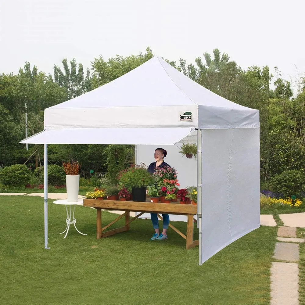 Eurmax USA 10 x 10 Pop up Canopy Commercial Tent Outdoor Party Canopies with 4 Removable Zippered Sidewalls and Roller Bag Bonus 4 Canopy Sand Bags & 24 Squre Ft Extended Awning(Grey)