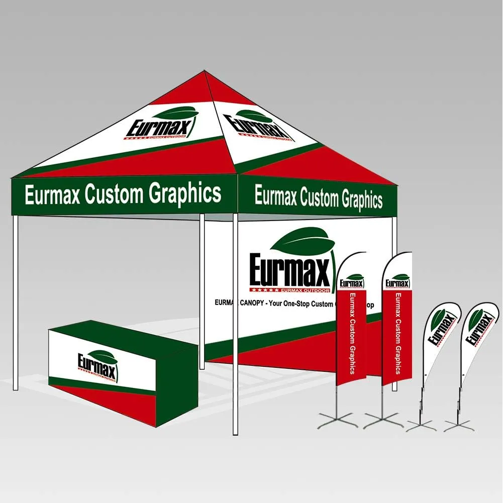 Eurmax USA 10 x 10 Pop up Canopy Commercial Tent Outdoor Party Canopies with 4 Removable Zippered Sidewalls and Roller Bag Bonus 4 Canopy Sand Bags & 24 Squre Ft Extended Awning(Grey)