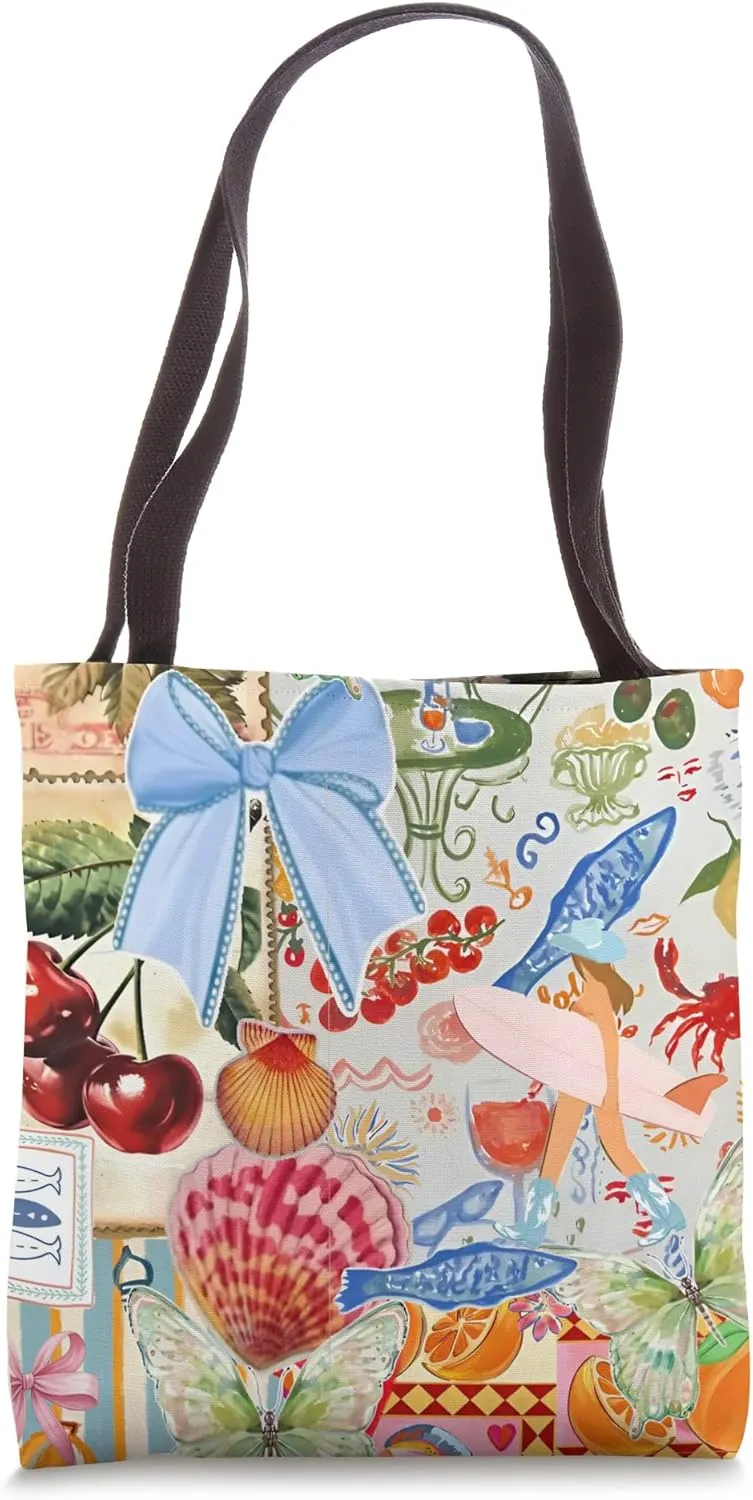 European Summer Coquette Collage Cute Coastal Tote Bag