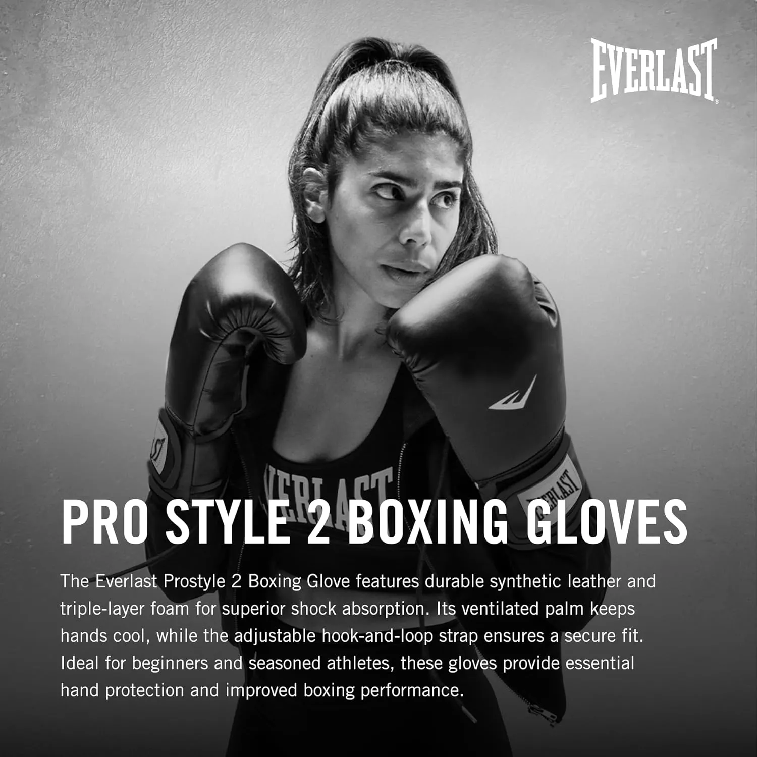 Everlast Prostyle 2 Boxing Gloves, Entry Level Training Gloves for Men and Women, Secure Fit Hook and Loop Closure & Ventilation, Heavy Bag & Speedbag Training