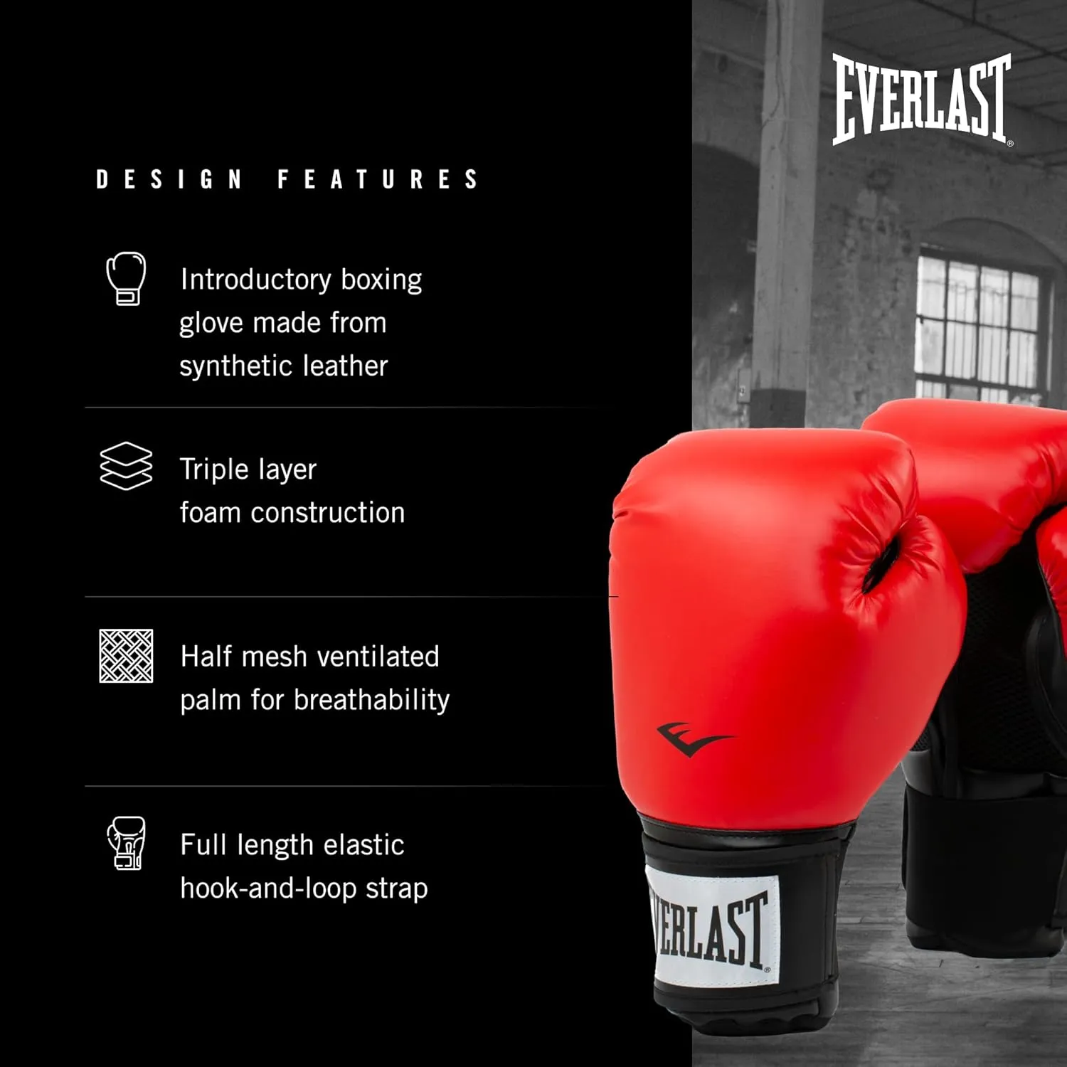 Everlast Prostyle 2 Boxing Gloves, Entry Level Training Gloves for Men and Women, Secure Fit Hook and Loop Closure & Ventilation, Heavy Bag & Speedbag Training