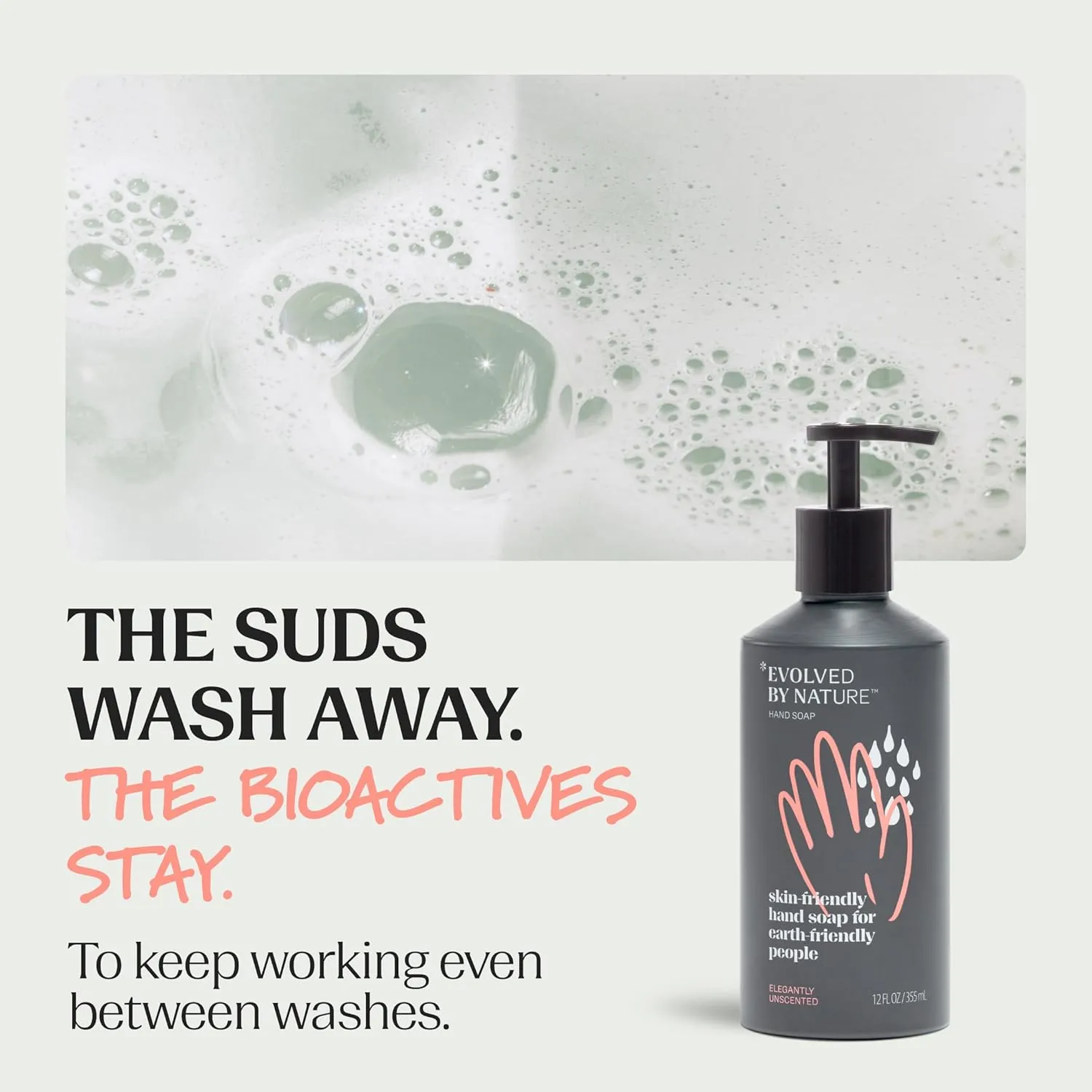 Evolved By Nature Liquid Hand Soap, 12 Oz (Charcoal, Pack of 3), Unscented- Biodegradable Formula