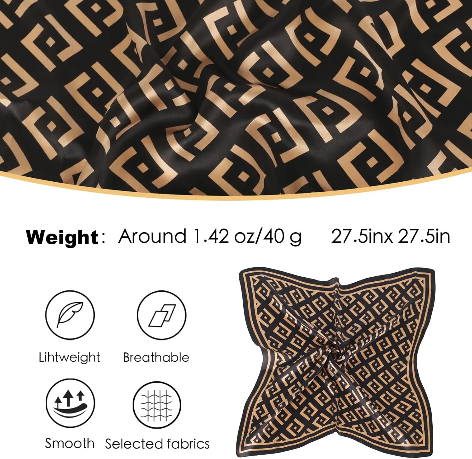 EXTREE 100% Pure Mulberry Silk Scarf Fashion Hair for Women Scarf Lightweight Square Neckerchief 27.5× 27.5 inches