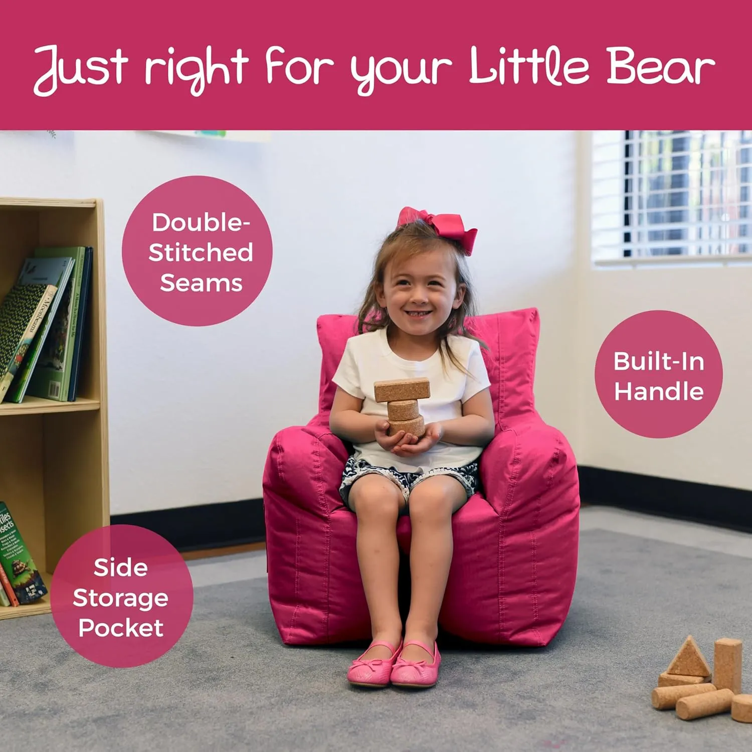 Factory Direct Partners 10483-RS Cali Little Bear Sack Bean Bag Chair, Dirt-Resistant Coated Oxford Fabric - Raspberry