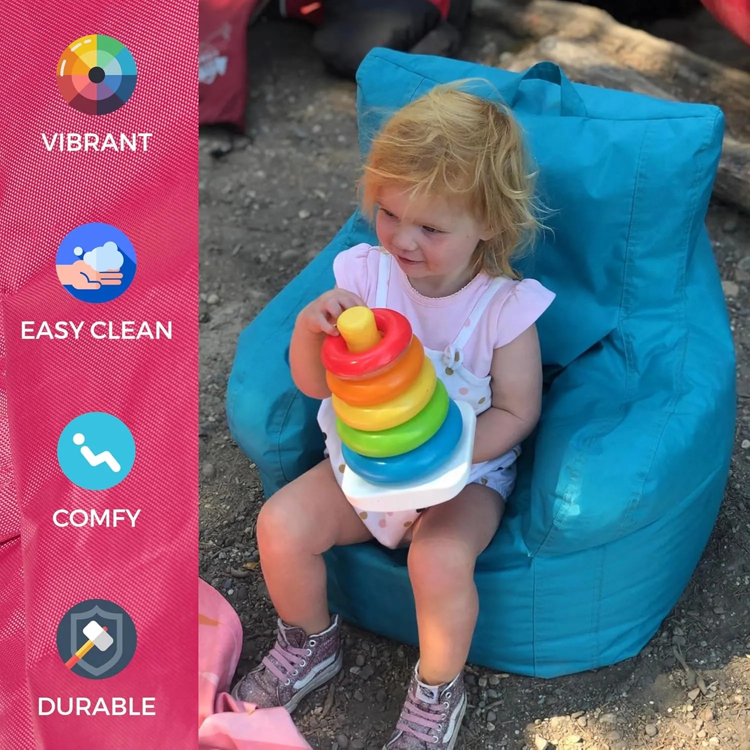 Factory Direct Partners 10483-RS Cali Little Bear Sack Bean Bag Chair, Dirt-Resistant Coated Oxford Fabric - Raspberry