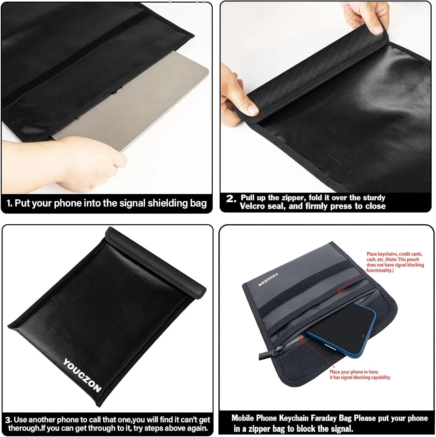 Faraday Bags Fire Water Resistant-Block Signals, 3 Pack Faraday Bags Effective Against Hacking, Tracking, NFC/WiFi/Bluetooth, Faraday Cage Suitable Laptops, Phones (3PCS, Black)