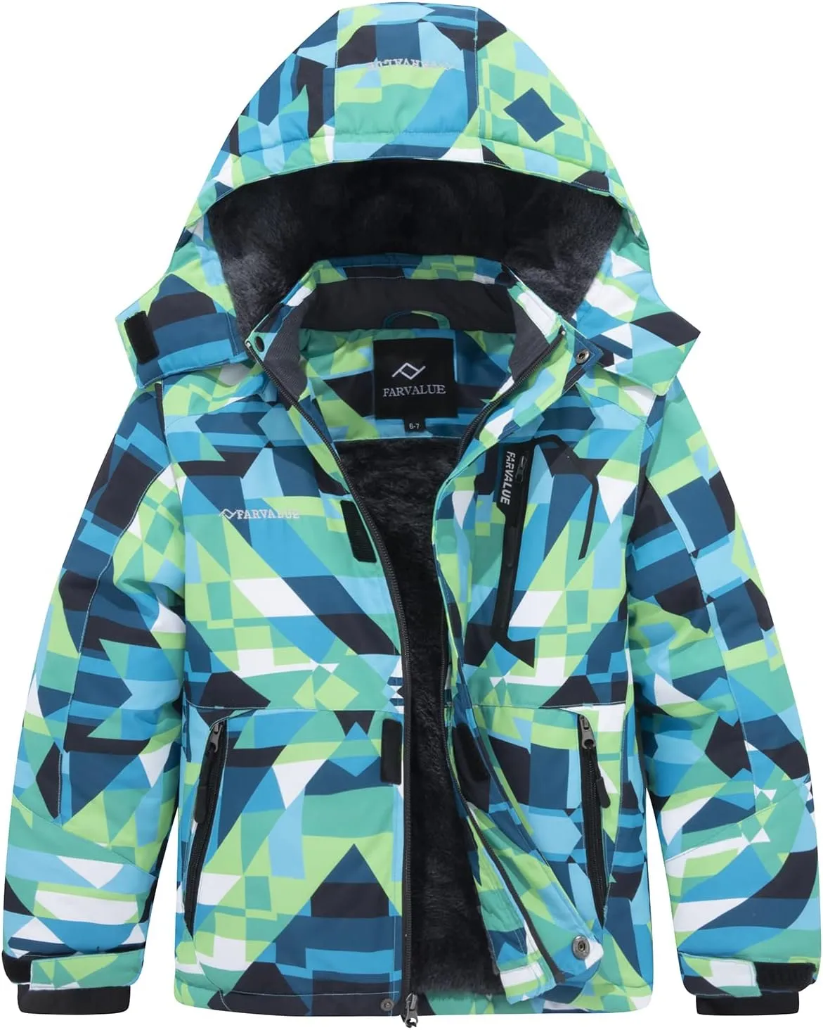 FARVALUE Boys Waterproof Ski Jacket Windproof Winter Coat Warm Snow Coat Outdoor Raincoats Hooded Windbreaker