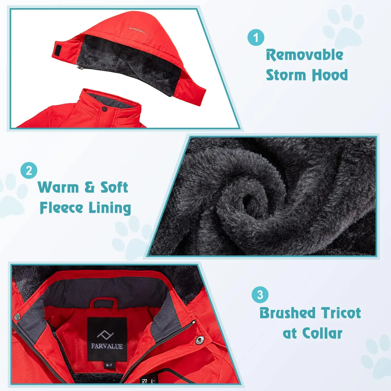 FARVALUE Boys Waterproof Ski Jacket Windproof Winter Coat Warm Snow Coat Outdoor Raincoats Hooded Windbreaker