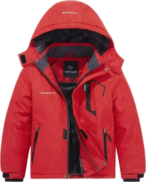 FARVALUE Boys Waterproof Ski Jacket Windproof Winter Coat Warm Snow Coat Outdoor Raincoats Hooded Windbreaker