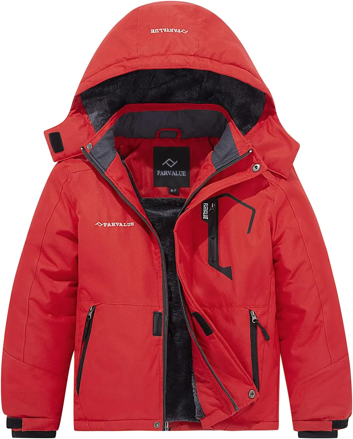 FARVALUE Boys Waterproof Ski Jacket Windproof Winter Coat Warm Snow Coat Outdoor Raincoats Hooded Windbreaker