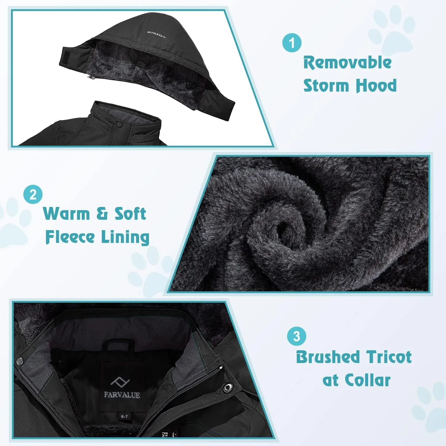 FARVALUE Boys Waterproof Ski Jacket Windproof Winter Coat Warm Snow Coat Outdoor Raincoats Hooded Windbreaker