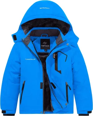FARVALUE Boys Waterproof Ski Jacket Windproof Winter Coat Warm Snow Coat Outdoor Raincoats Hooded Windbreaker