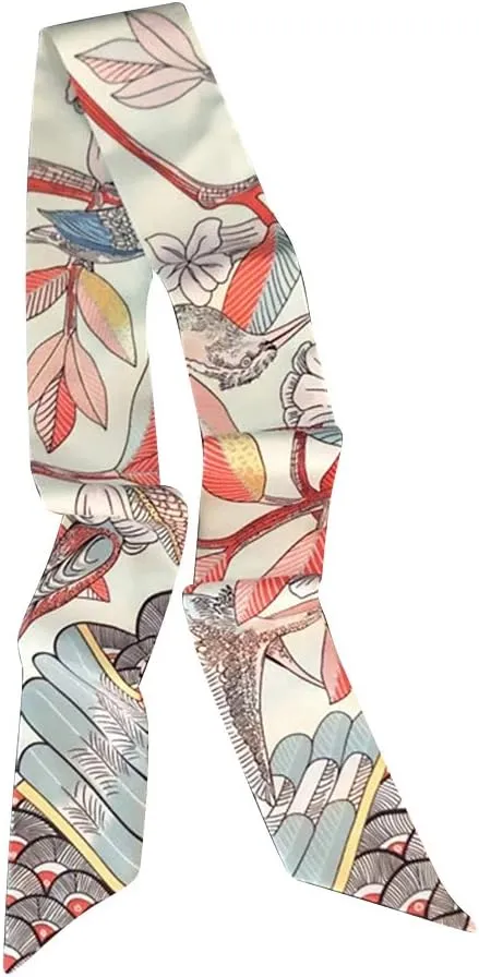 Fashion Natural Flower Bird Printing Handbag Handle Ribbon Scarf Neck Scarf for Women