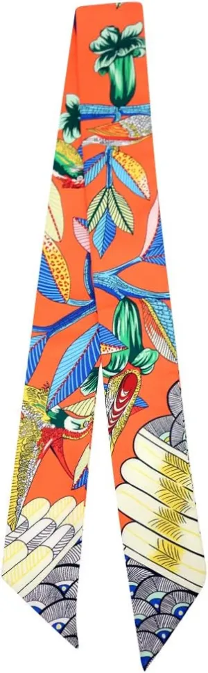 Fashion Natural Flower Bird Printing Handbag Handle Ribbon Scarf Neck Scarf for Women