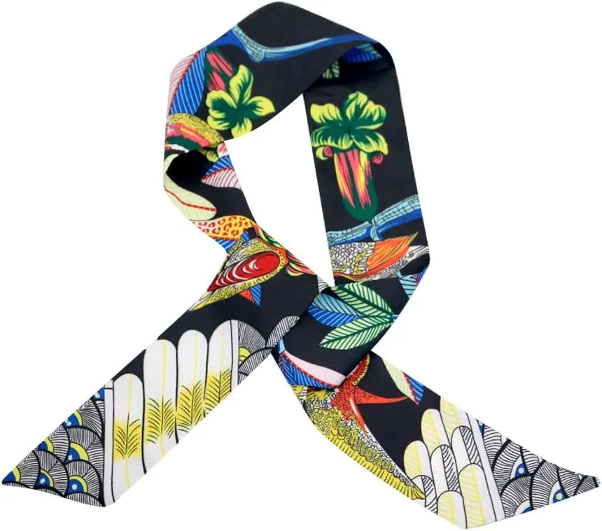 Fashion Natural Flower Bird Printing Handbag Handle Ribbon Scarf Neck Scarf for Women