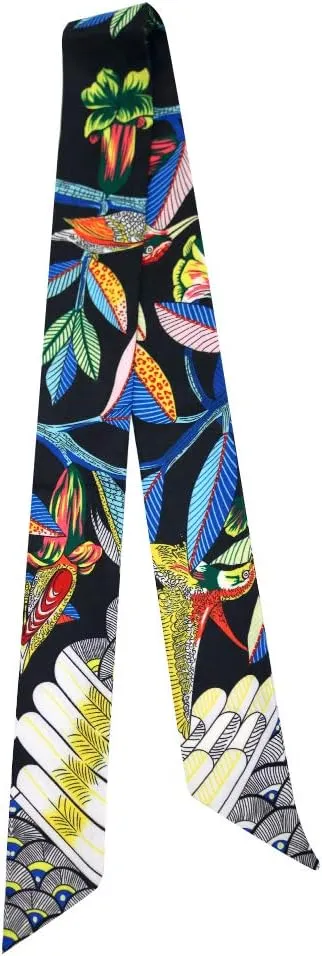 Fashion Natural Flower Bird Printing Handbag Handle Ribbon Scarf Neck Scarf for Women