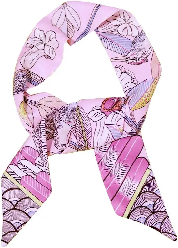 Fashion Natural Flower Bird Printing Handbag Handle Ribbon Scarf Neck Scarf for Women
