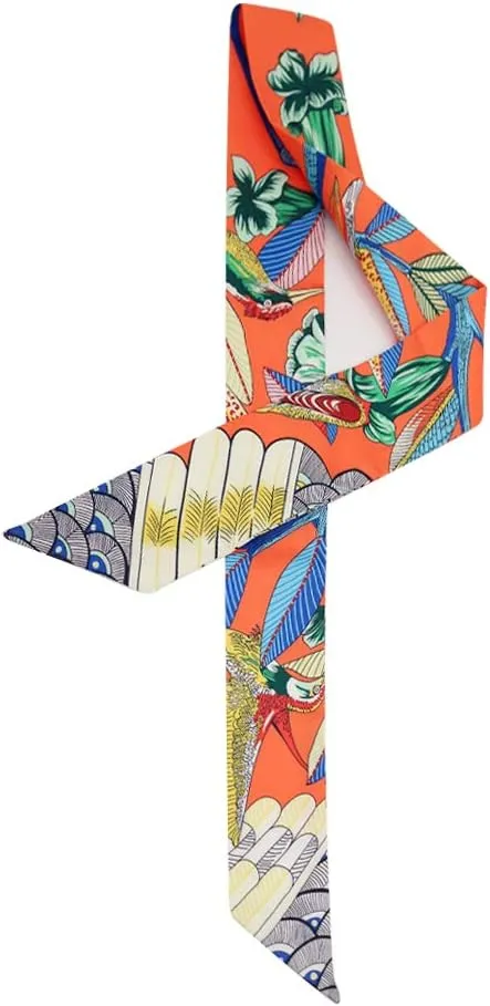 Fashion Natural Flower Bird Printing Handbag Handle Ribbon Scarf Neck Scarf for Women