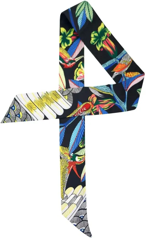 Fashion Natural Flower Bird Printing Handbag Handle Ribbon Scarf Neck Scarf for Women