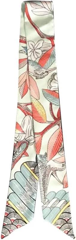 Fashion Natural Flower Bird Printing Handbag Handle Ribbon Scarf Neck Scarf for Women