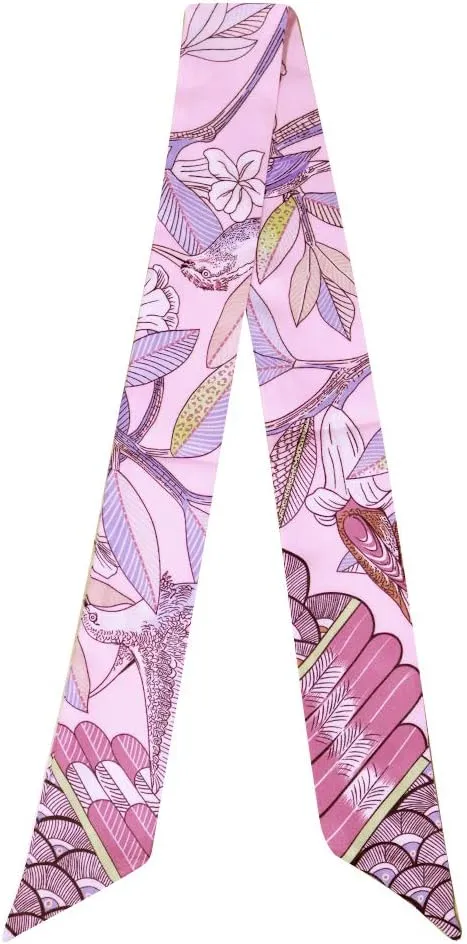 Fashion Natural Flower Bird Printing Handbag Handle Ribbon Scarf Neck Scarf for Women