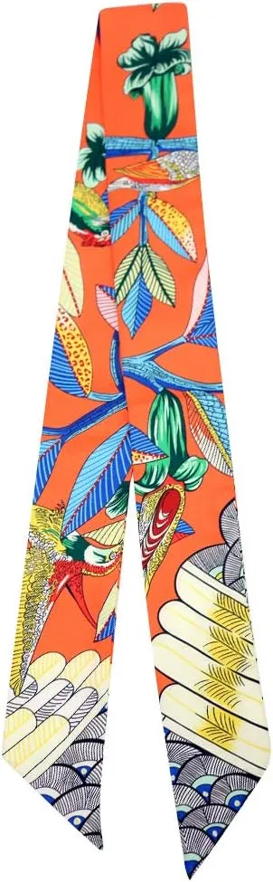 Fashion Natural Flower Bird Printing Handbag Handle Ribbon Scarf Neck Scarf for Women
