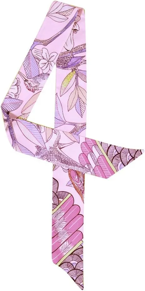 Fashion Natural Flower Bird Printing Handbag Handle Ribbon Scarf Neck Scarf for Women
