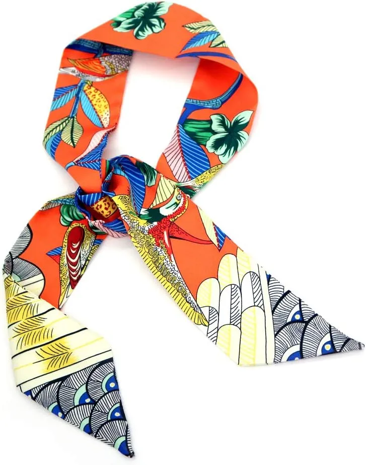 Fashion Natural Flower Bird Printing Handbag Handle Ribbon Scarf Neck Scarf for Women