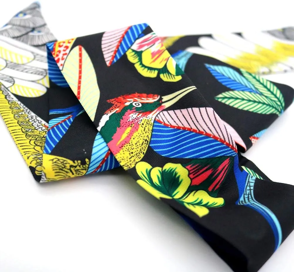 Fashion Natural Flower Bird Printing Handbag Handle Ribbon Scarf Neck Scarf for Women