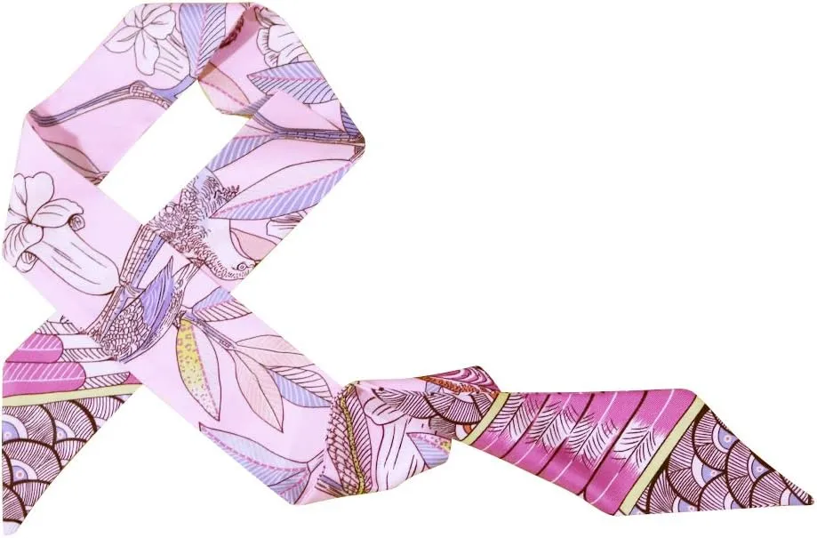 Fashion Natural Flower Bird Printing Handbag Handle Ribbon Scarf Neck Scarf for Women