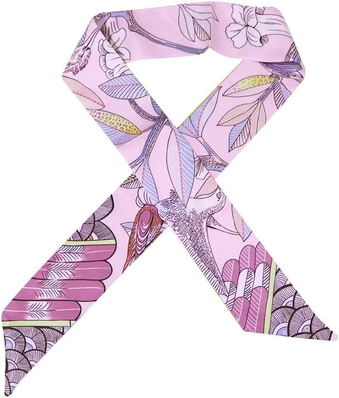 Fashion Natural Flower Bird Printing Handbag Handle Ribbon Scarf Neck Scarf for Women
