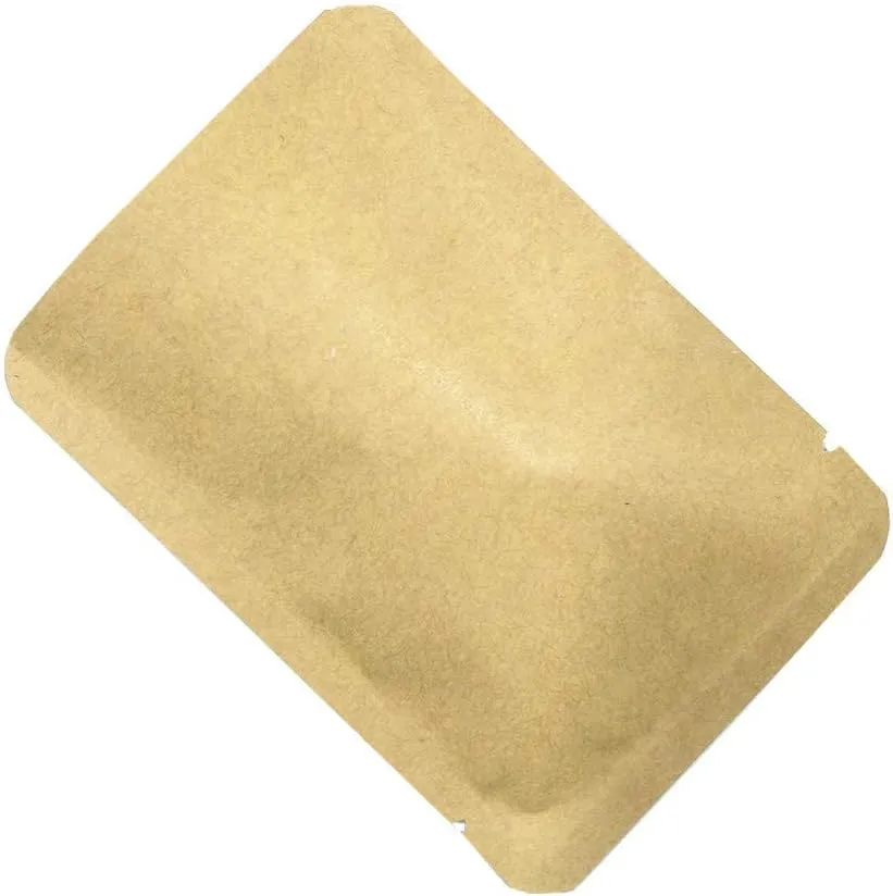 FERENLI 500 Pieces 3.9x5.9 inch (Usable Size 3.5x5.5 inch) Kraft Paper Open Top Vacuum Sealable Bags Mylar Foil Heat Seal Pouches for Sample Food Storage Packaging with Tear Notches