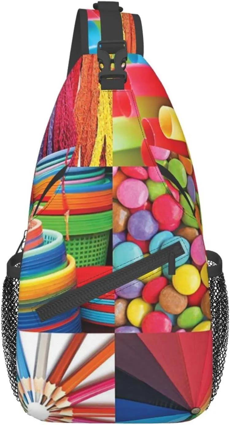 FFEXS Colorful Collage Print Cross chest bag diagonally Hiking Daypack Crossbody Shoulder Bag Sling Backpack Outdoor Cycling Bag