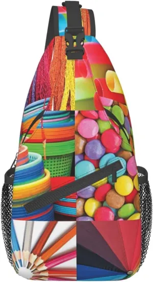 FFEXS Colorful Collage Print Cross chest bag diagonally Hiking Daypack Crossbody Shoulder Bag Sling Backpack Outdoor Cycling Bag