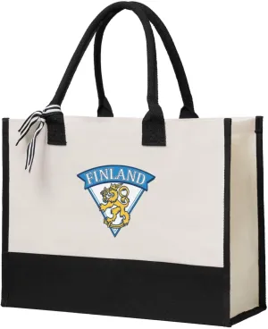 Finland-Flag-Finnish-Travel-Lion- Canvas Tote Bag, Present Bag, Suitable for Wedding, Birthday, Beach, Holiday, is a Great Gift for Women, Mom, Teachers, Ladies, Friends, Bridesmaids