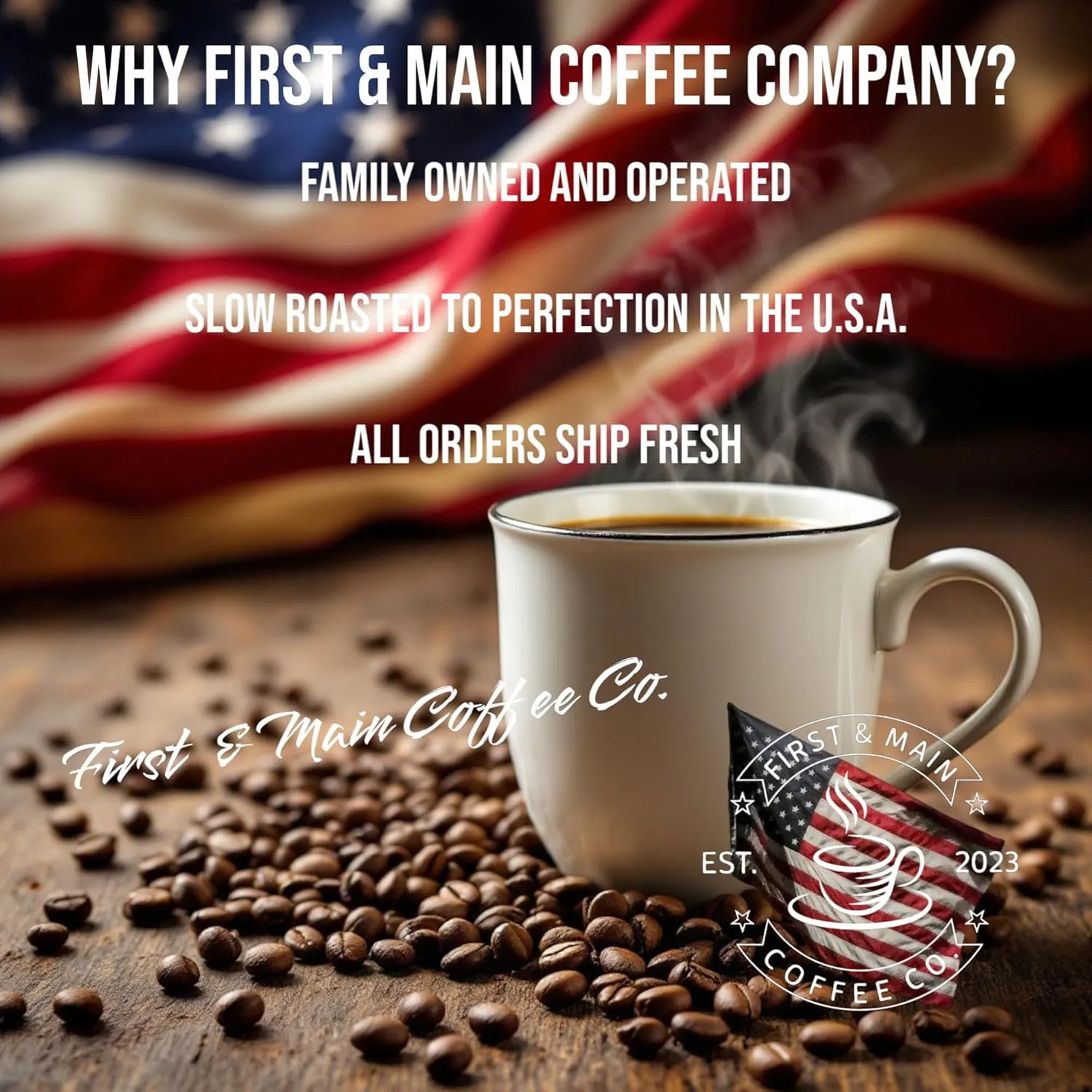 First & Main Coffee Co., Sultry Sumatra, Restaraunt Blend, Dark Roast, Whole Bean Coffee, 1 Pound Bag
