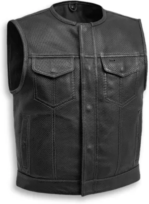 First Mfg Co - Lowside - Mens Motorcycle Biker Riding Canvas, Leather, Twill, Perforated Leather Vest