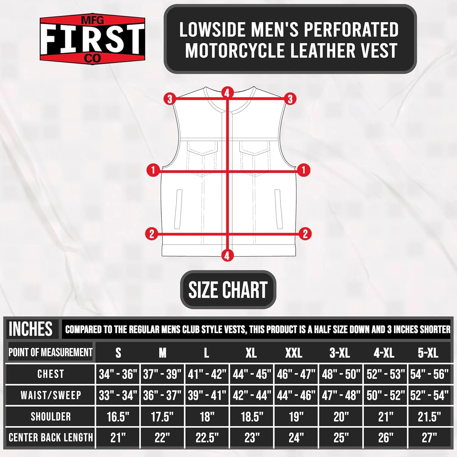 First Mfg Co - Lowside - Mens Motorcycle Biker Riding Canvas, Leather, Twill, Perforated Leather Vest