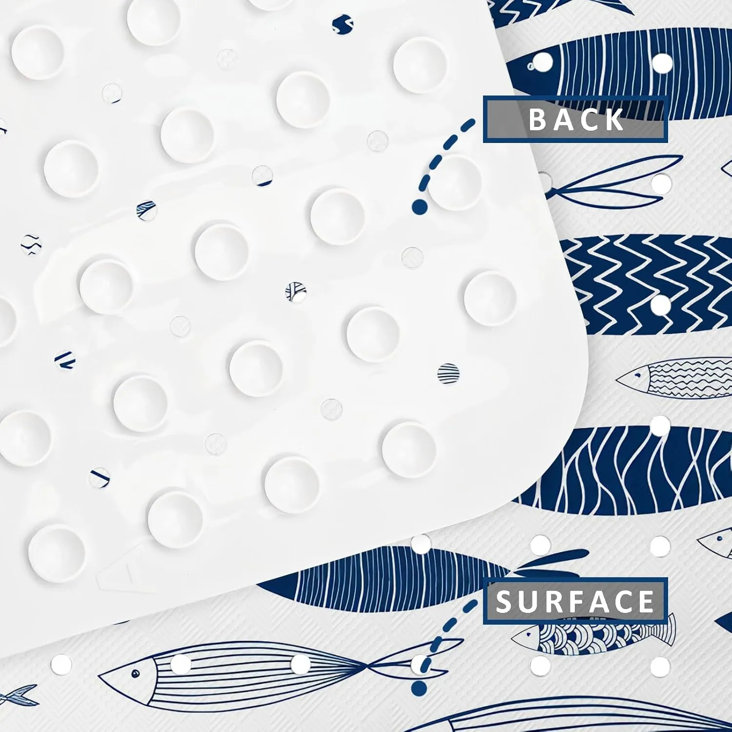 Fish Bathtub Mat Non Slip, Boho Baby Bath Mat for Tub Rubber Tub Mat, Cute Kids Bath Mats for Bathroom Ocean Anti Slip Shower Mat with Suction and Drain Holes Machine Washable, 39.5″X15.8″