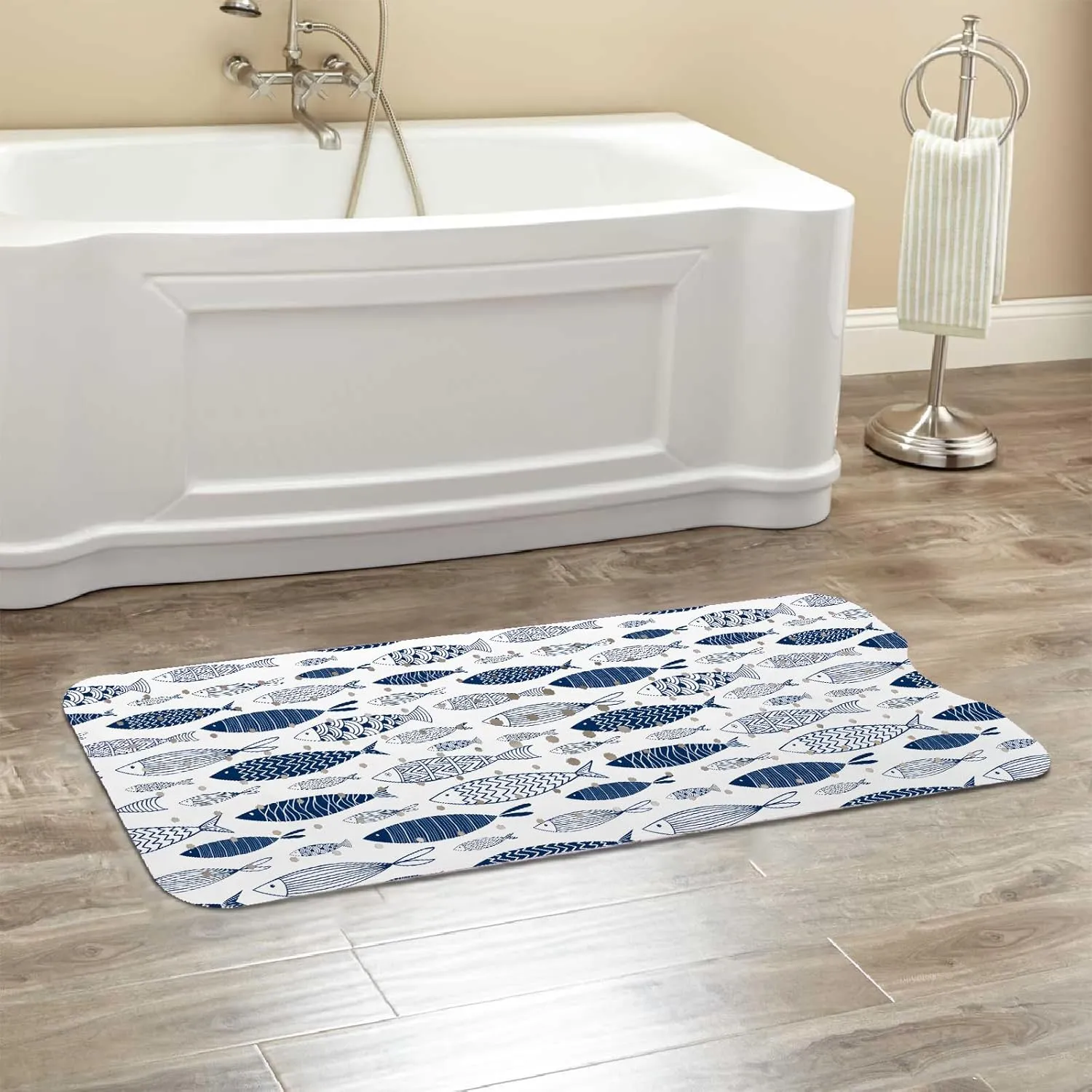 Fish Bathtub Mat Non Slip, Boho Baby Bath Mat for Tub Rubber Tub Mat, Cute Kids Bath Mats for Bathroom Ocean Anti Slip Shower Mat with Suction and Drain Holes Machine Washable, 39.5″X15.8″