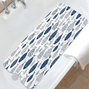 Fish Bathtub Mat Non Slip, Boho Baby Bath Mat for Tub Rubber Tub Mat, Cute Kids Bath Mats for Bathroom Ocean Anti Slip Shower Mat with Suction and Drain Holes Machine Washable, 39.5″X15.8″