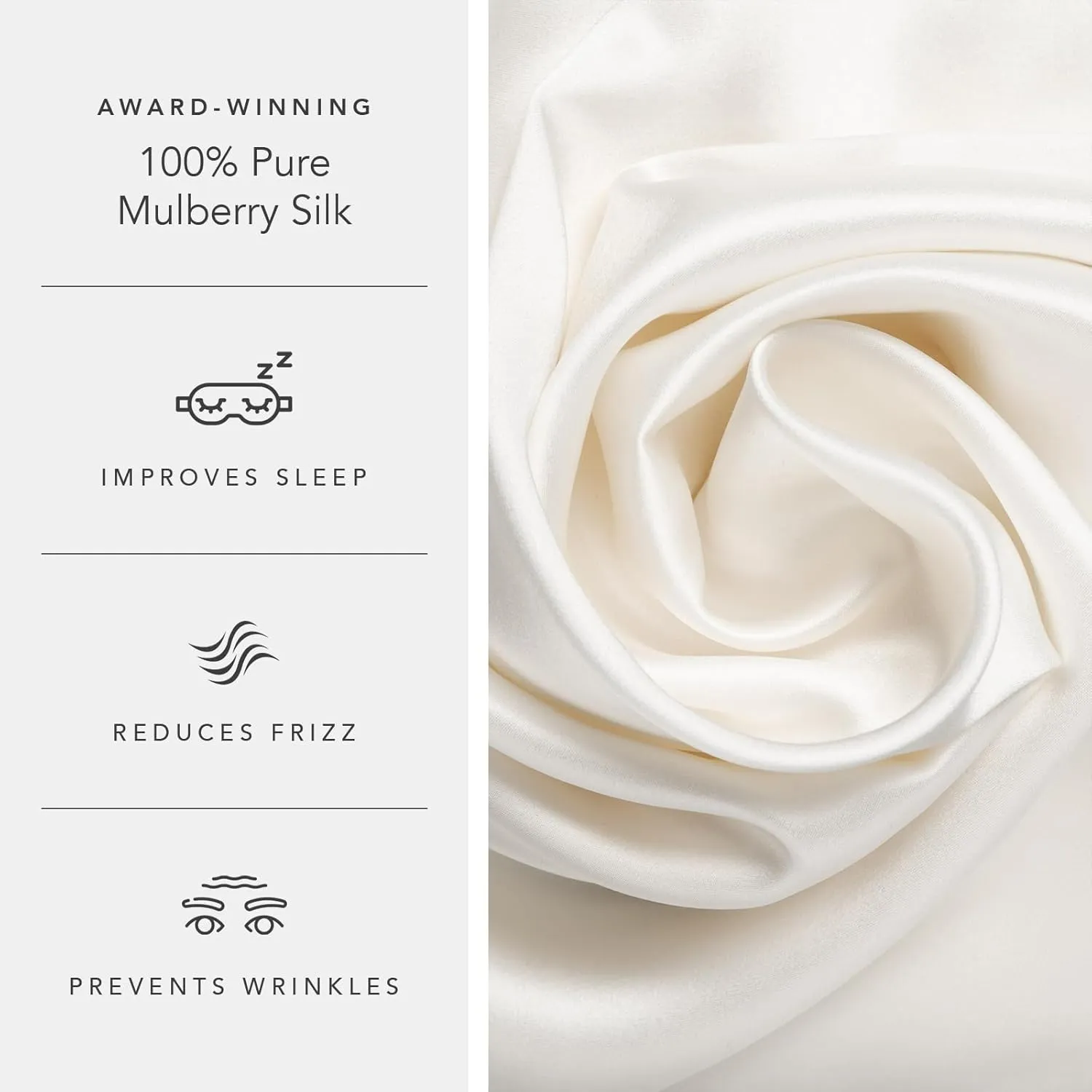 Fishers Finery 25mm 100% Pure Mulberry Silk Pillowcase, Good Housekeeping Winner (White, Queen)