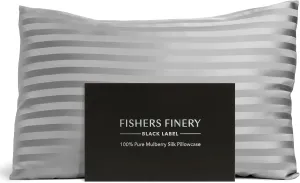 Fishers Finery 30mm 100% Pure Mulberry Silk Pillowcase, Good Housekeeping Quality Tested (Gray Stripe, Standard)