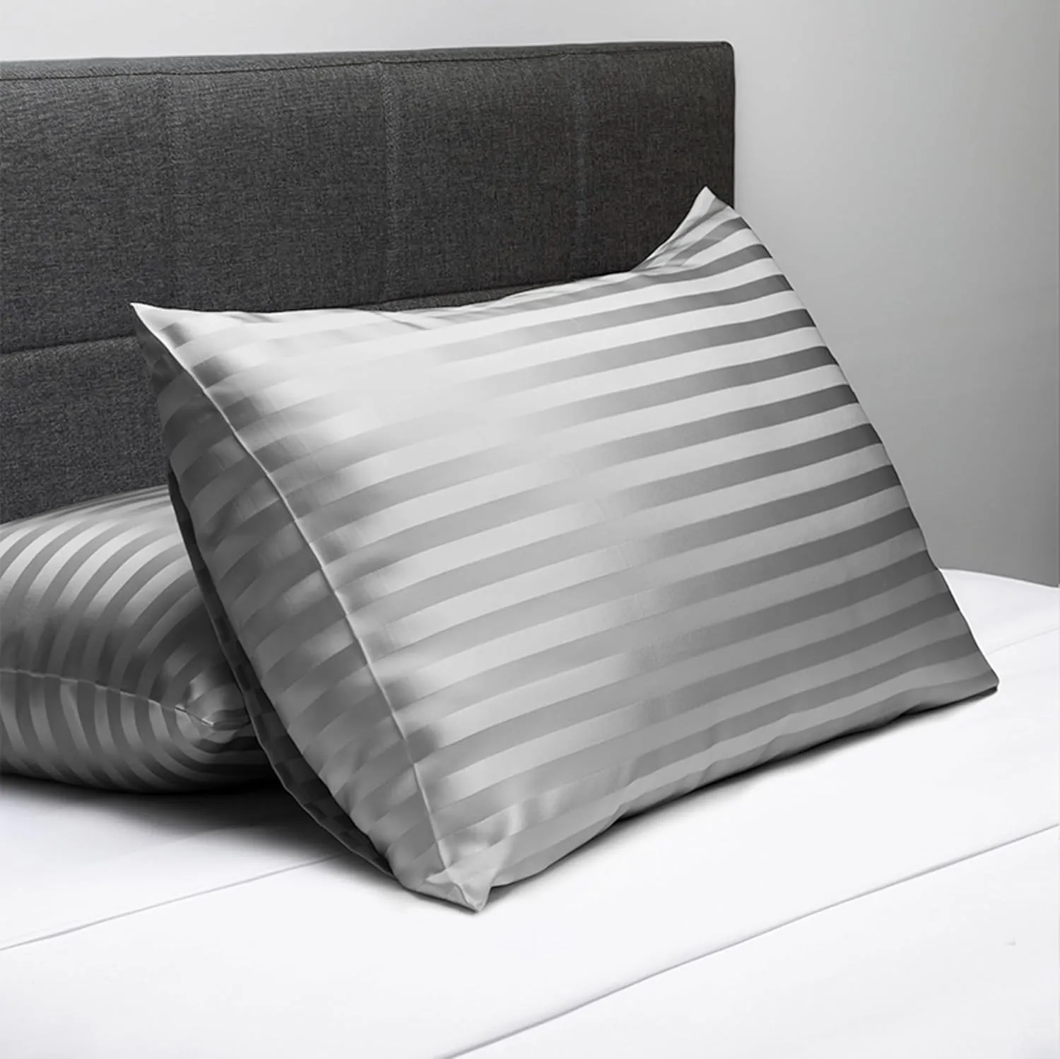 Fishers Finery 30mm 100% Pure Mulberry Silk Pillowcase, Good Housekeeping Quality Tested (Gray Stripe, Standard)